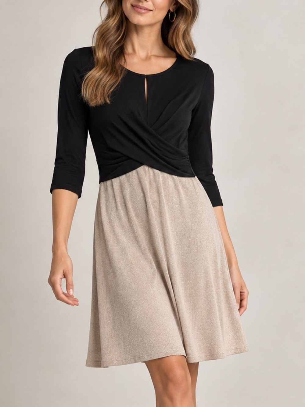 Anthropologie Lightweight Thin Knit Sweater Dress Tan Black Medium Petite $168